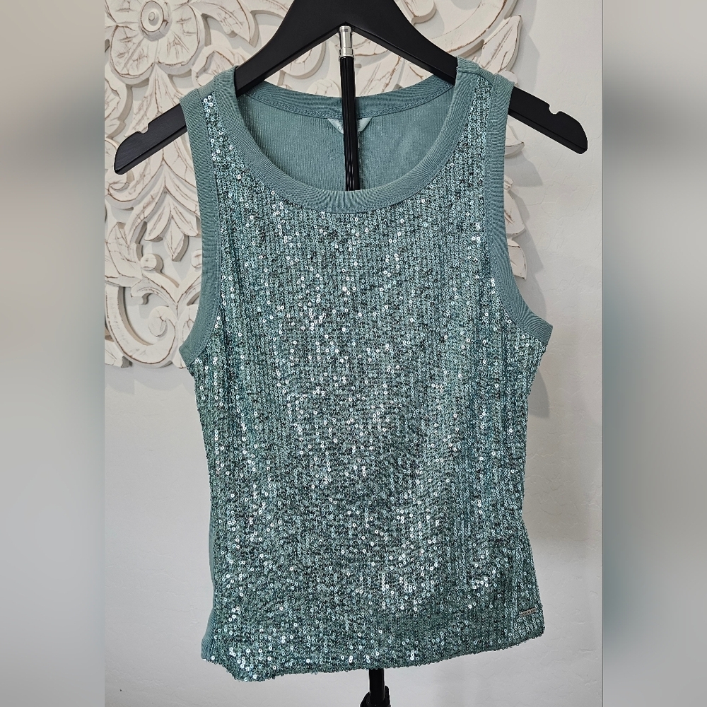 Guess Teal/Green Blue Sequins Tank Top Women's Size Medium NWT